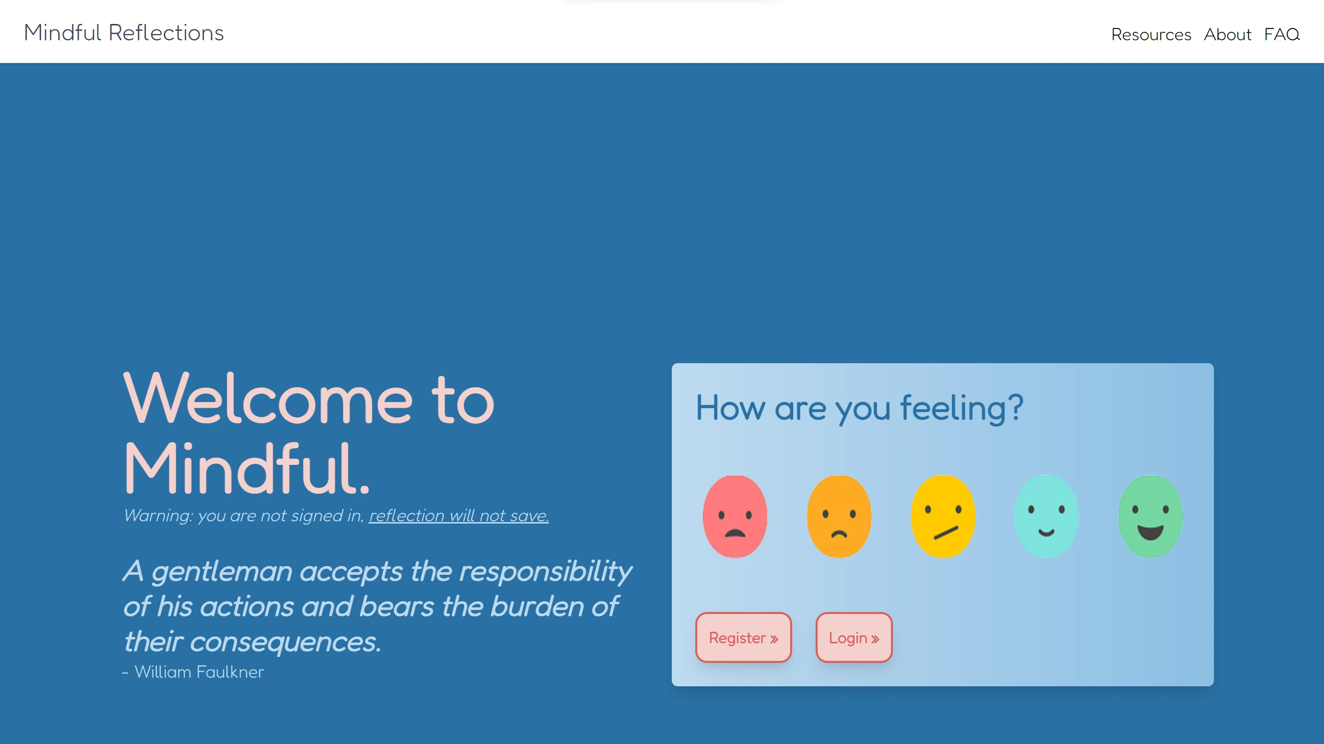 Screenshot of Mindful Reflections Website